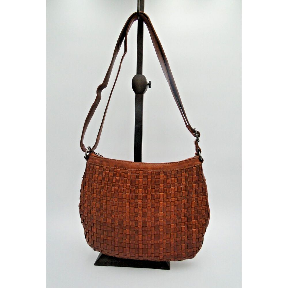ViLENCA‎ Holland Crossbody Anthropologie  Leather Woven  ND 1921 COGNAC